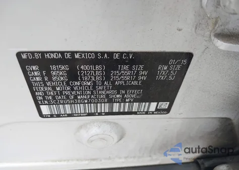 2016 Honda Hr-V Lx z USA, uszkodzony, nr VIN 3CZRU5H38GM700308